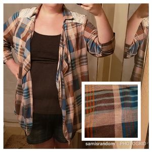 Blue Purple Plaid Cardigan Lace Self Esteem 2x